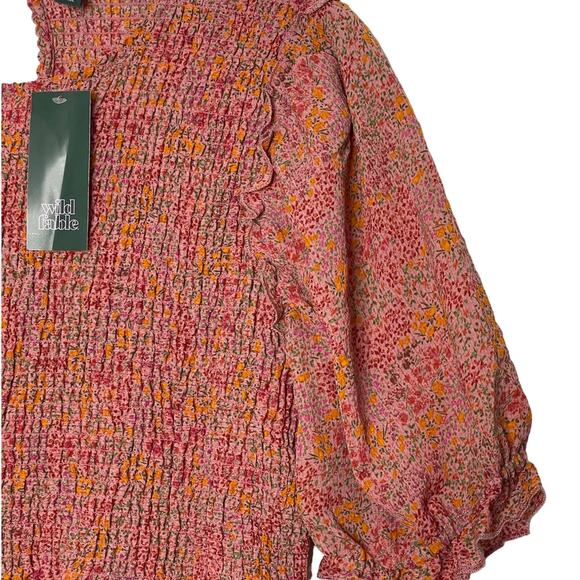 NEW Wild Fable Pink Floral Smocked Dress Plus Size 1X Short Sleeve NWT - Picture 6 of 8